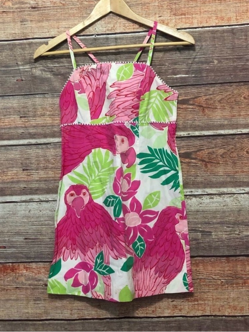 Lilly Pulitzer Vintage Pink & Green Tropical Parrot Sundress- Girls 14